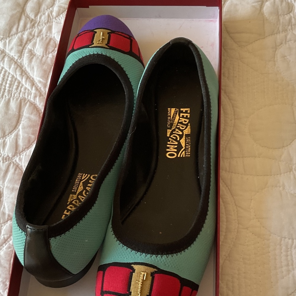 Salvatore Ferragamo Aqua and Violet Flats